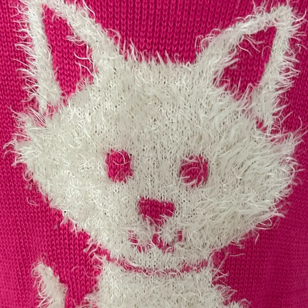 Girls 12 Justice hot pink cat sweater soft fall winter